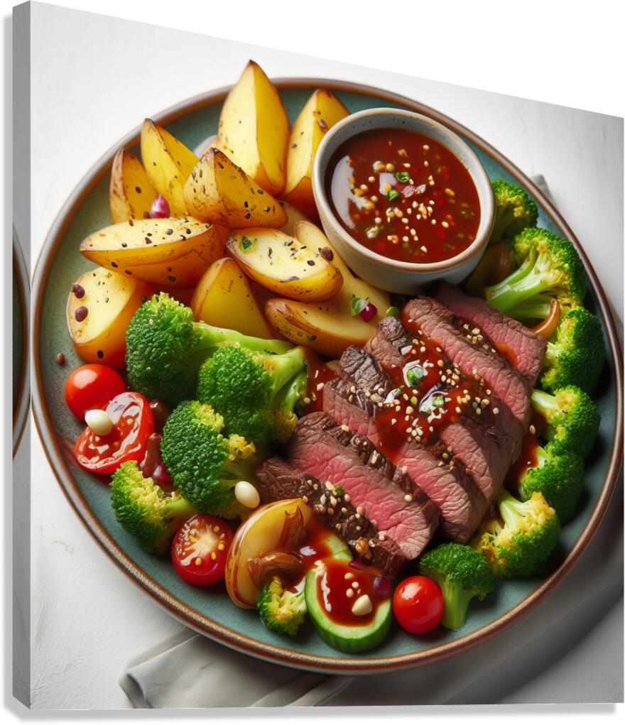 150 A plate of beef and broccoli potatoes with sa Canvas Print