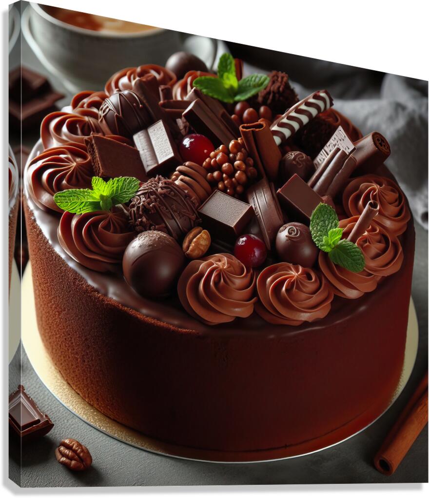 225 Chocolate cake with red berries and fruitscho Canvas Print