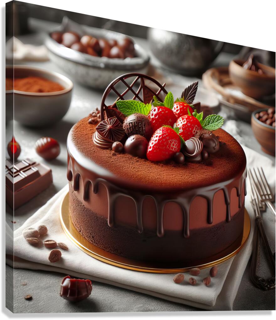 226 Chocolate cake with red berries and fruitscho Canvas Print