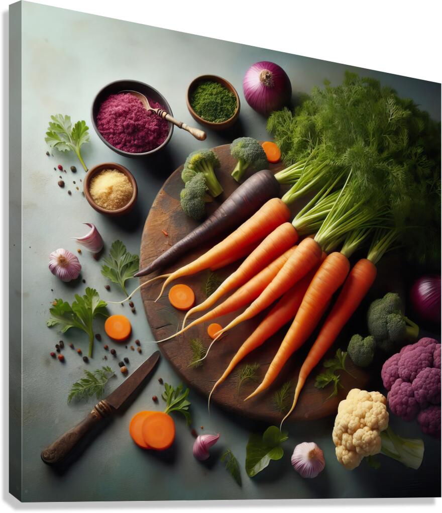 293 Assorted carrots arranged on the table studio Canvas Print