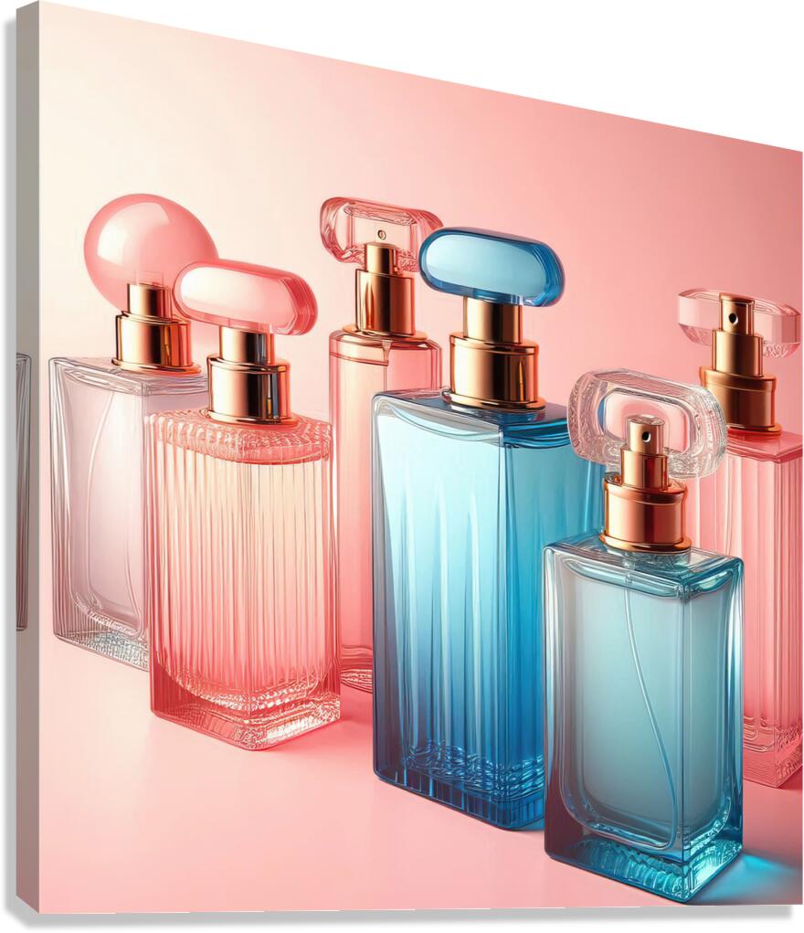 278 Five Pink and Blue Perfume Bottles Perfectly Canvas Print