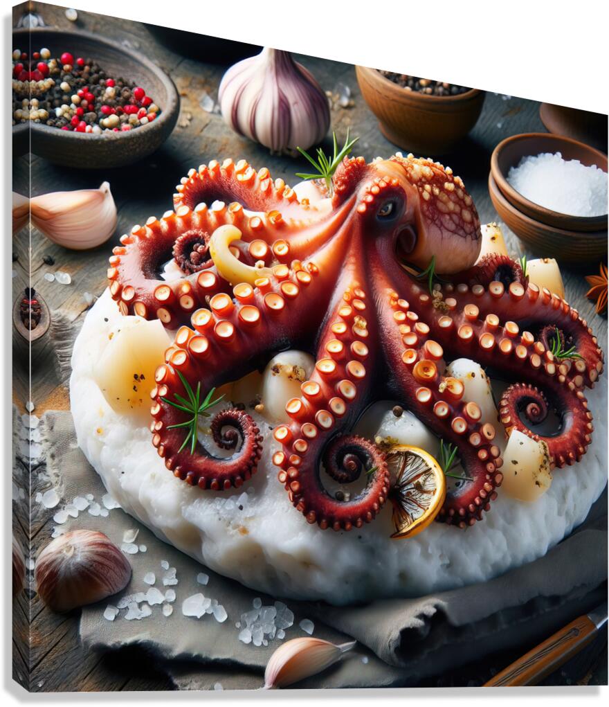 316 octopus cooked on white rock roasted octopus Canvas Print