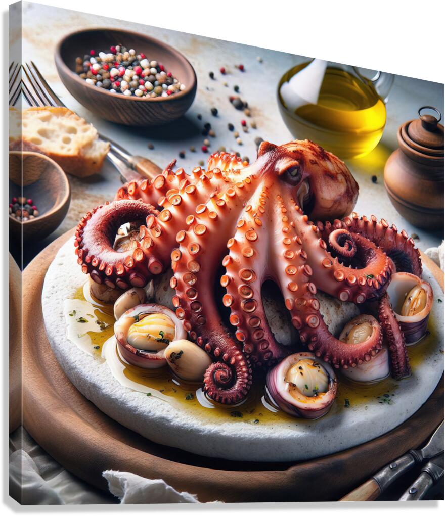 314 octopus cooked on white rock roasted octopus Canvas Print