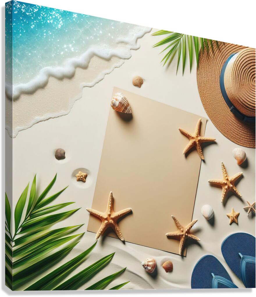 356 Blank paper for text on the white sand of the Canvas Print