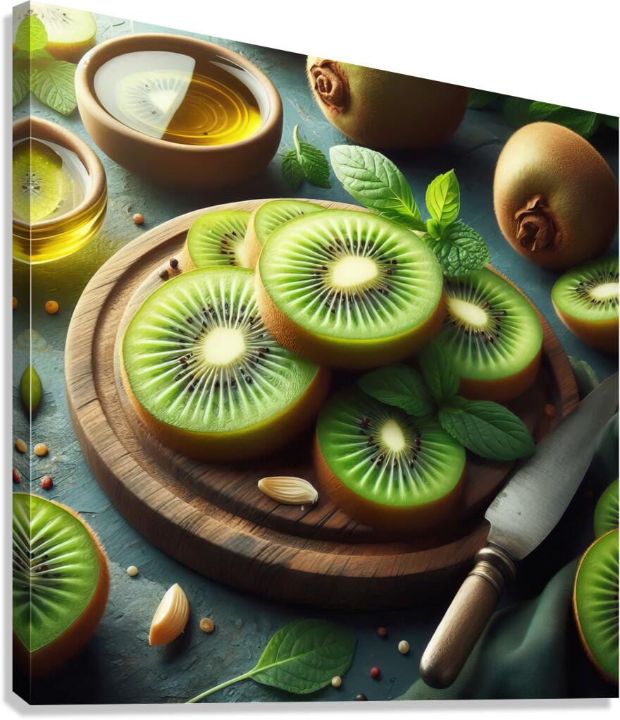 404 green slices of kiwi . background or wallpape Canvas Print