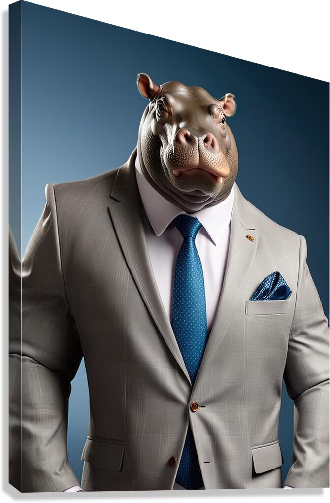 hippopotamus in suit Canvas Print
