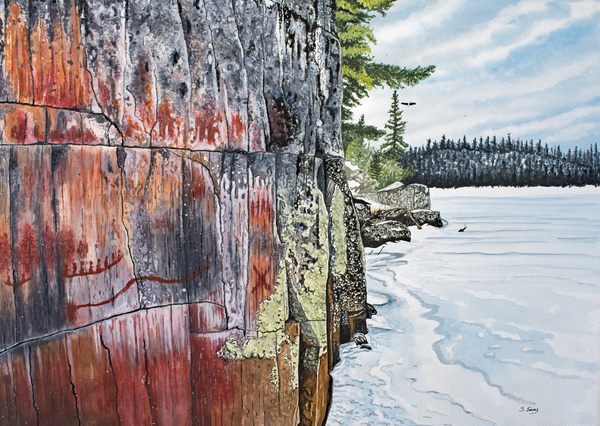 Picture Lake Pictographs Painting by Stephen Emms