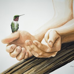 Ruby-Throated Hummingbird Hands of Life Painting