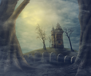 Halloween hunted house landscape