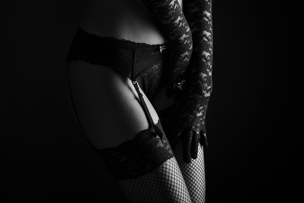 Erotic boudoir fine art. Woman in black laced lingerie by Jelena Jovanovic Fine Art
