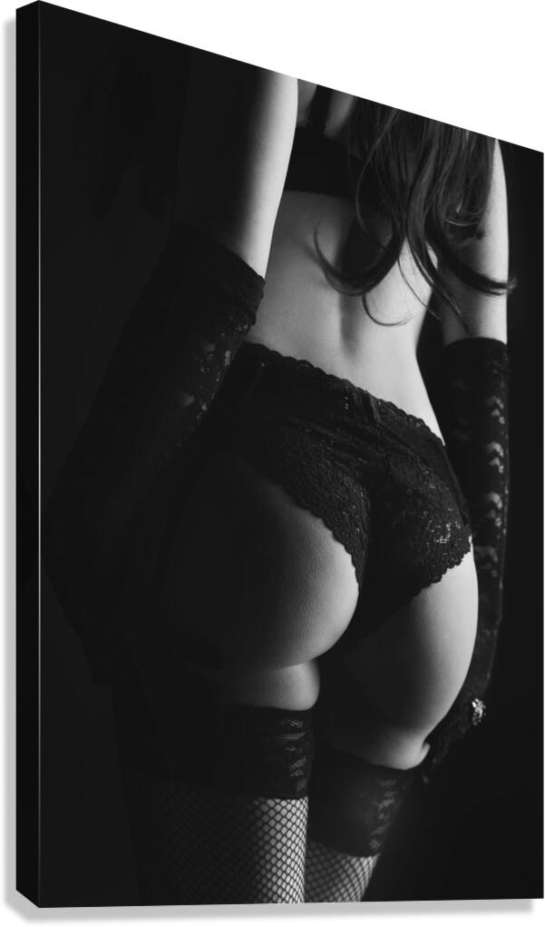 Woman in black lingerie from behind Canvas Print