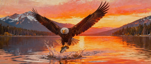 Bald Eagle Fishing at Sunset – Wildlife Painting
