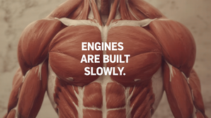 Engines Are Built Slowly — Muscular Anatomy Motivation Poster