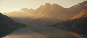 Golden Tranquility — Mountains Reflected in Still Waters