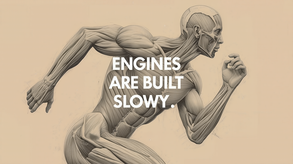 Engines Are Built Slowly — Runner Anatomy Motivation Poster Print