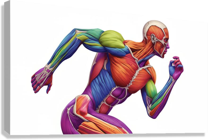 Spectrum Runner — Color-Coded Muscle Anatomy in Motion Canvas Print