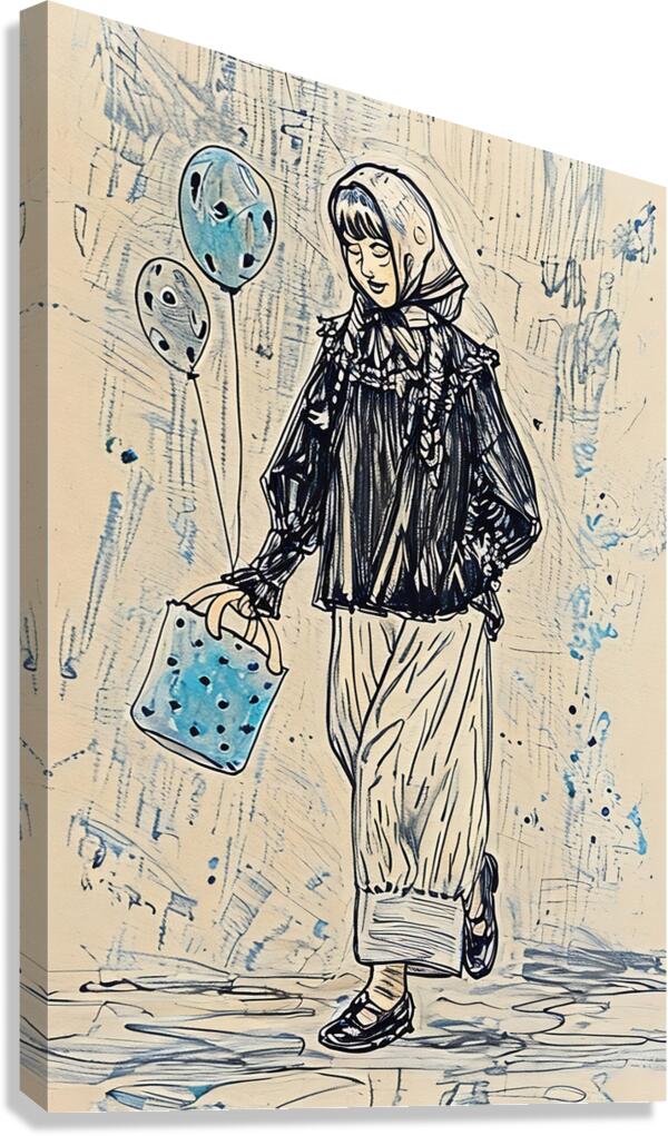 ArtXcl 048 woman walk balloons drawing Canvas Print