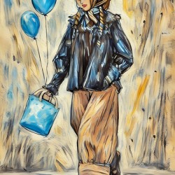 ArtXcl 045 woman walk balloons fasjion illustration