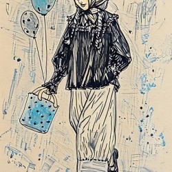 ArtXcl 048 woman walk balloons drawing