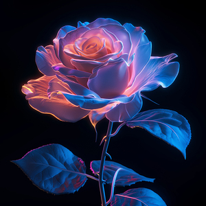 Electric Rose Abstract Minimal  Floral  Botanical Digital Artwork