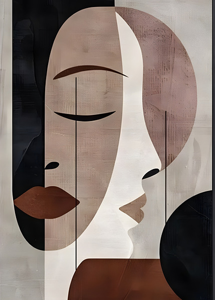 Silent Duality – Modern Abstract Face Composition Metal Prints by MAGICWALLS
