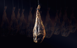 Dry Spanish ham Jamon Serrano Bellota Italian Prosciutto.