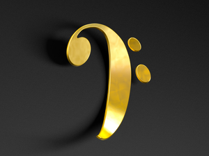 Music background. Golden musical notes on black background.3d il