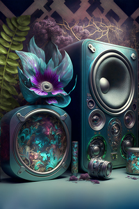 Futuristic high fidelity acoustic sound system. Ai generated.