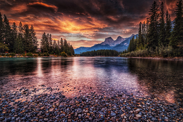 Colourful sunrise over The Three Sisters in Canmore by Martin Pedersen Photography