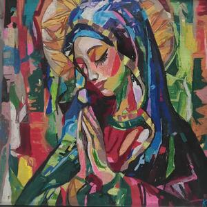 Beautiful Modern Virgin Mary Canvas Print Vibrant Colorful Religious Wall Art for Home Decor Unique Original Christmas Gift By Acclaimed Artist Kate Colson 1