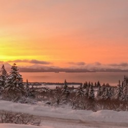 Snowy sunset