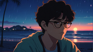 Solitary Thoughts in the Rain – Sunset by the Shore