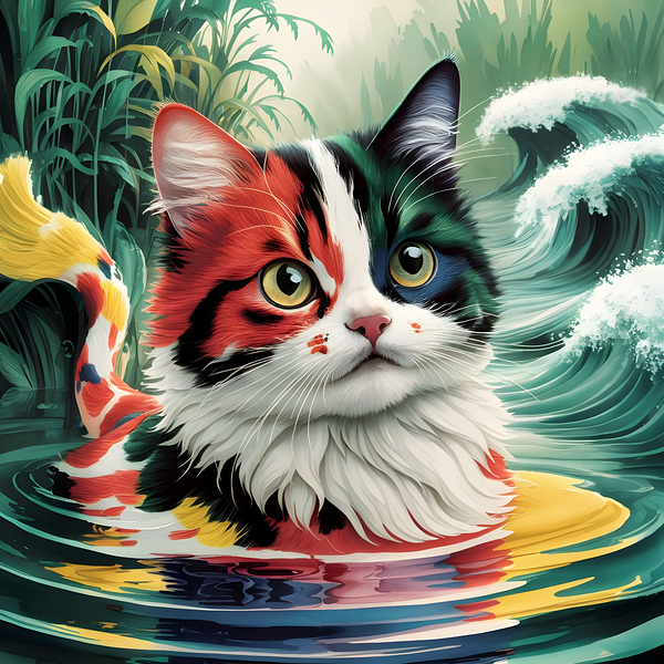 Cat and the Magic of Nature by the Koi Pond by Nature s Reflections