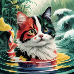 Cat and the Magic of Nature by the Koi Pond