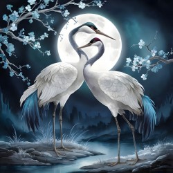 Sunset Dance  Cranes Under the Moonlight