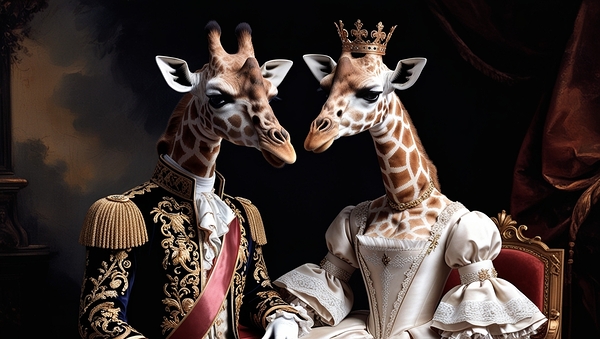Regal Giraffe Aristocrats – Renaissance Royal Portrait Wall Art Print