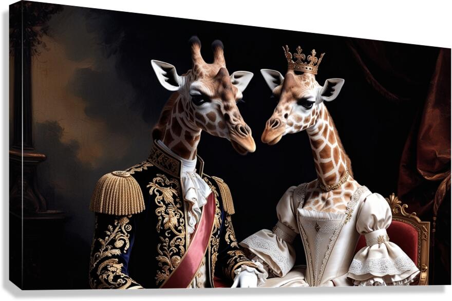 Regal Giraffe Aristocrats – Renaissance Royal Portrait Wall Art Canvas Print