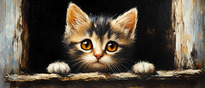 Farmhouse Kitten Oil Painting Rustic Canvas Print