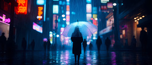 Neon Rain Cyberpunk Odyssey Wide Wall Art Print