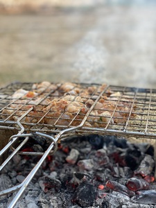 frying chicken on coal