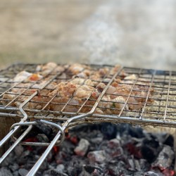 frying chicken on coal