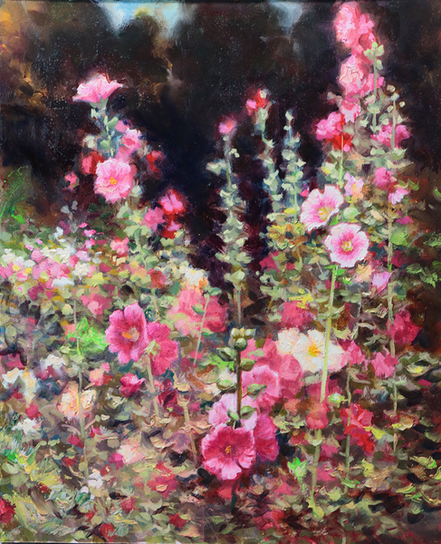 Hollyhocks Print