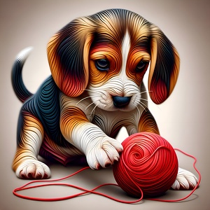 Beagle Puppy with Yarn