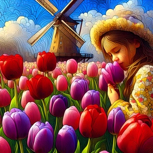 Dutch Girl Smelling a Tulip