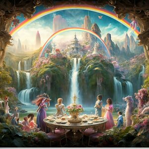 a stunning wall painting depicting a utopian land