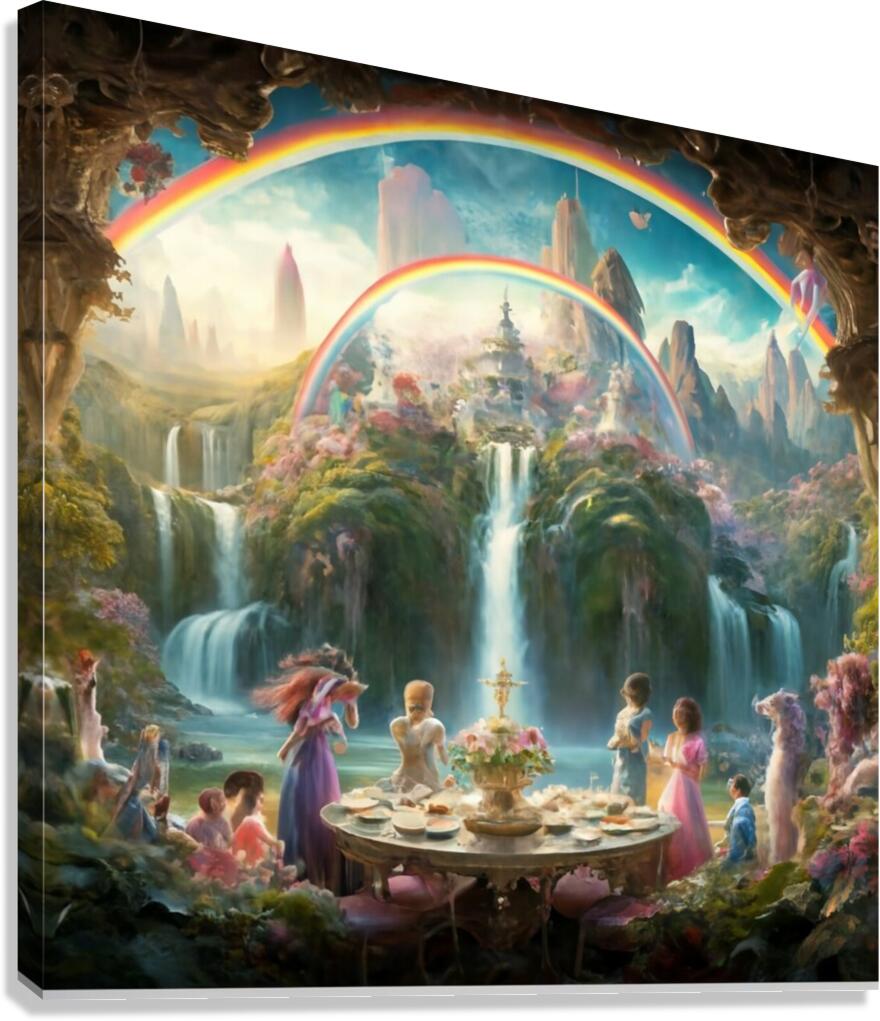 a stunning wall painting depicting a utopian land Canvas Print