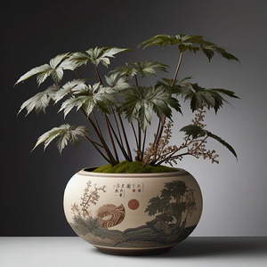 delicate plant japanese motif pot