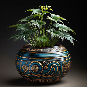fern blue ceramic pot