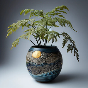 green fern artistic ceramic coil pot