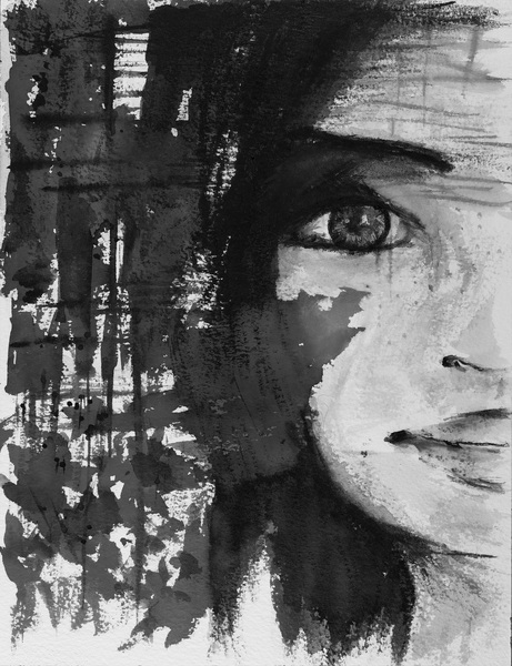 Girl Looking - Black  & White by Debbie Arsenault